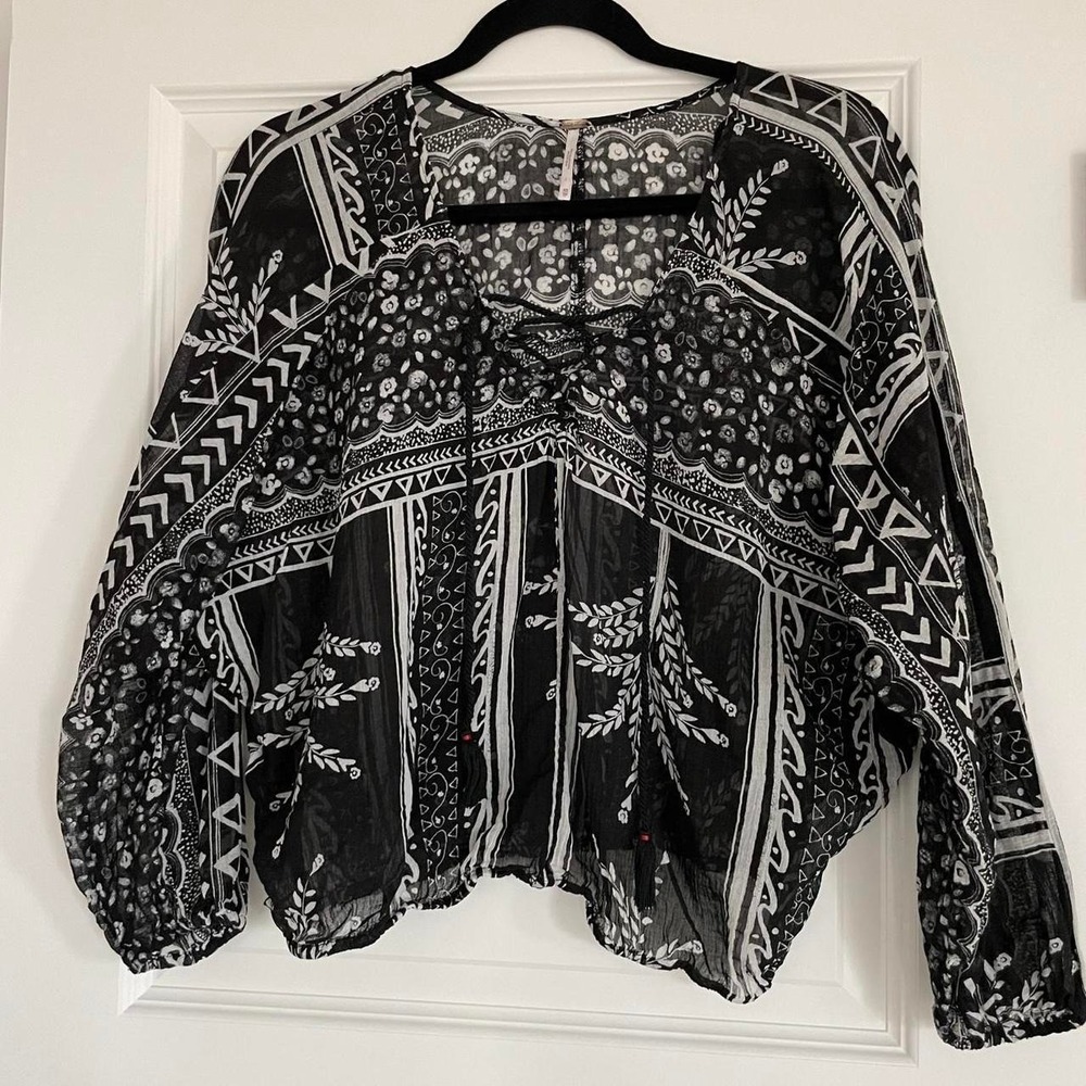 Free People Cotton Gauze Mixed Print Peasant Blouse Size XS
